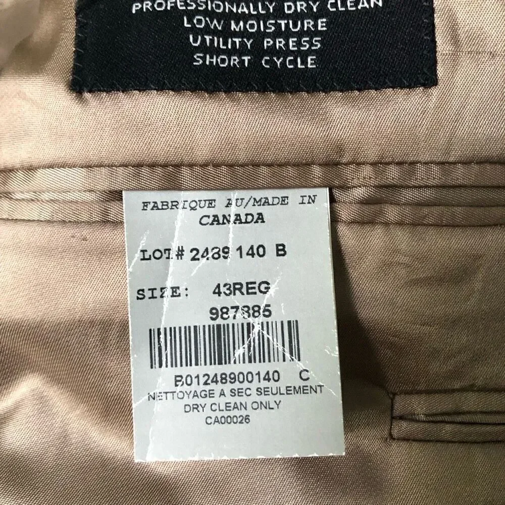 Jos. A. Bank Mens Executive Sportcoat 43R Taupe 100% Loro Piana Wool Travel